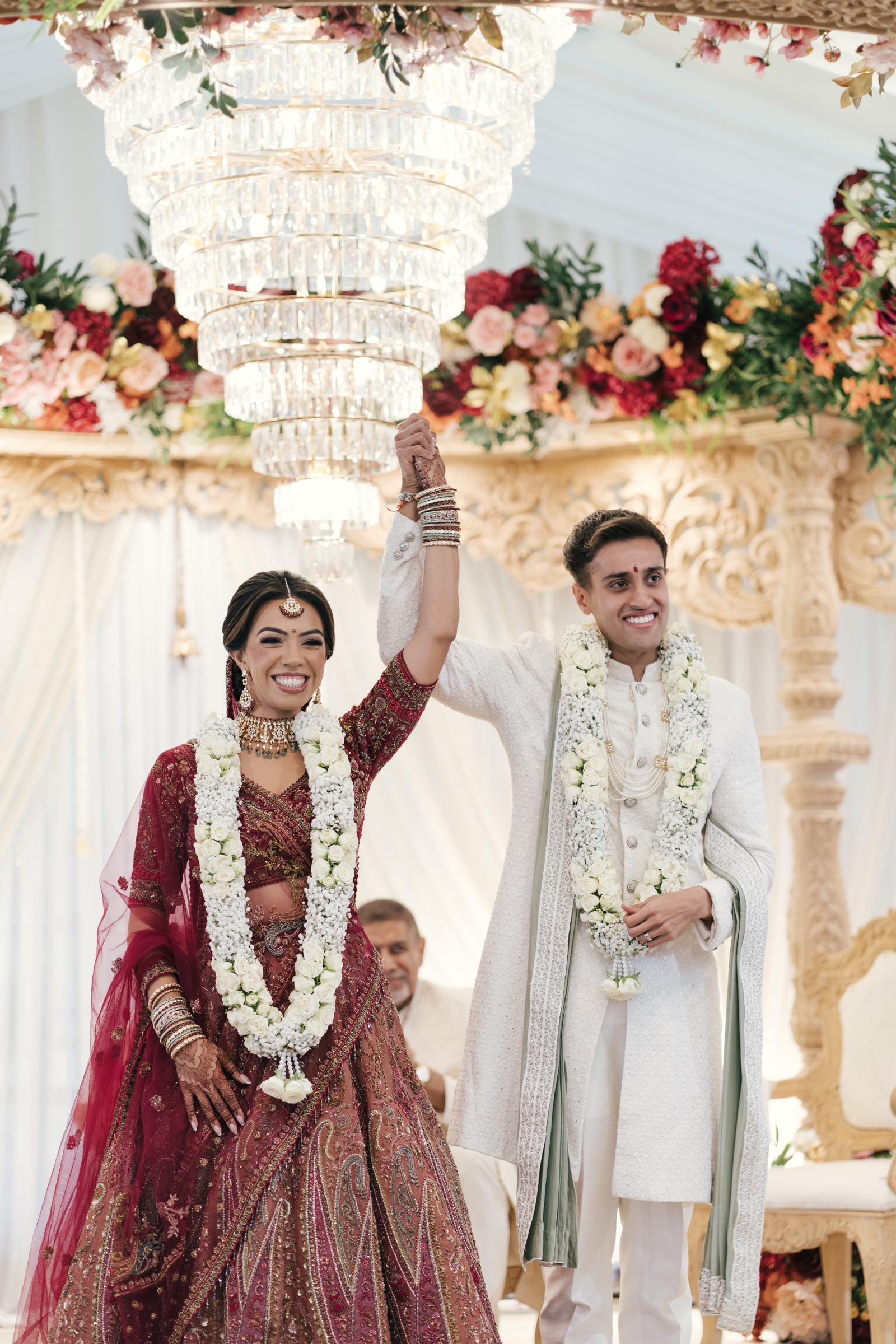 A newly married couple celebrating together